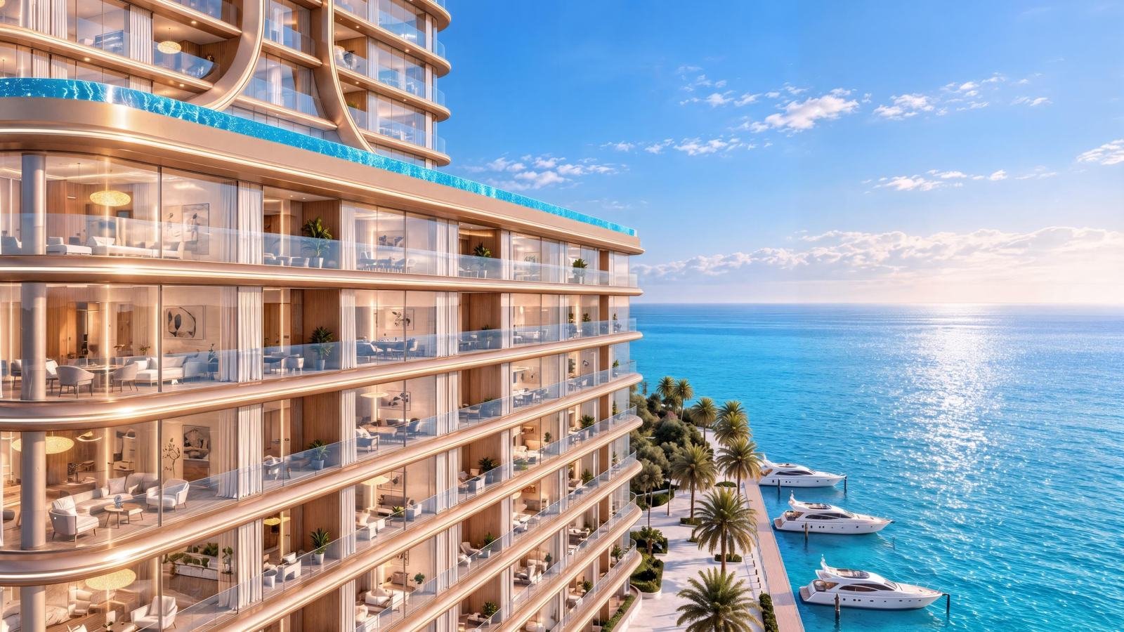 Facade with sea-facing balconies